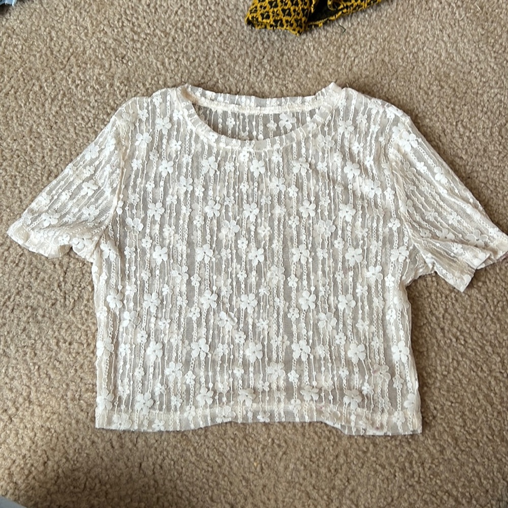 Amazon Cream Sheer Floral crop top